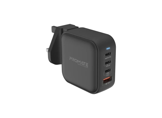 Promate GaNPort4-100PD  Super-Fast 100W Dual USB-C Power Delivery Wall Charger
